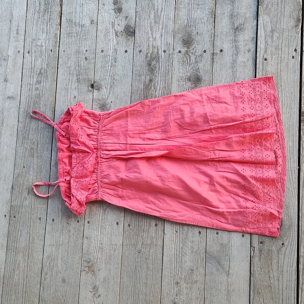 Pink Eyelet Cotton Tank Ruffle Dress Small Easter Spring - Picture 5 of 7